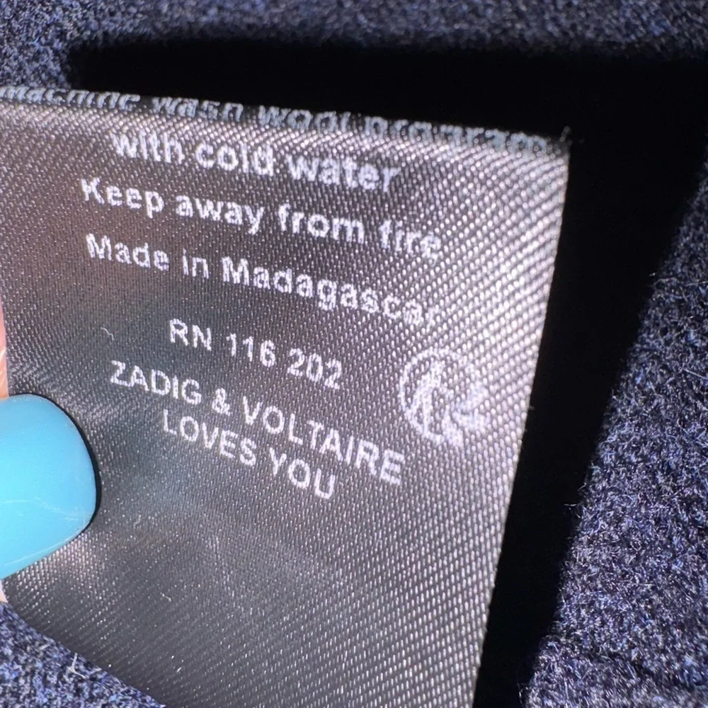 Zadig & Voltaire Lemy Navy Sweater Open Front Cardi w Stud Detail Down Sleeves - Picture 10 of 13